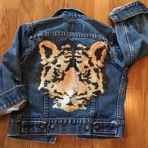 Kids Upcycled Levi's Sequin Tiger Denim Jacket